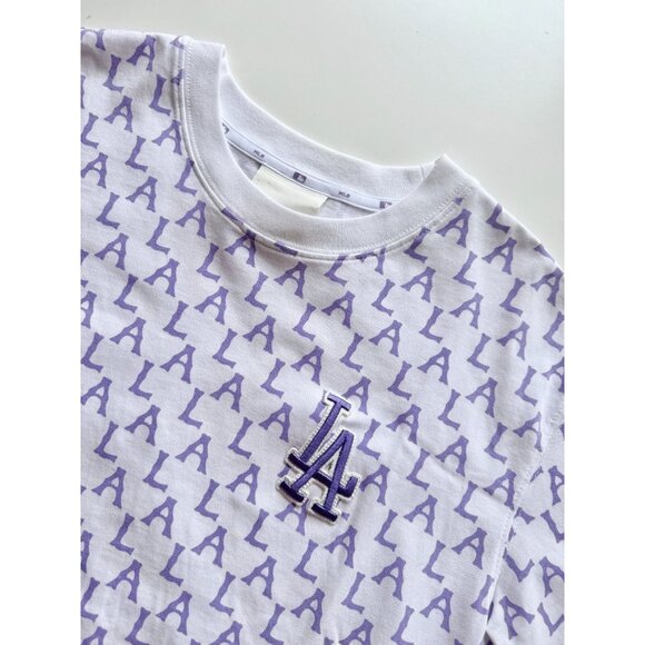NWOT MLB LA DODGERS White Purple Monogram Logo Cotton Crew Neck T-Shirt, Size XS - Picture 4 of 13